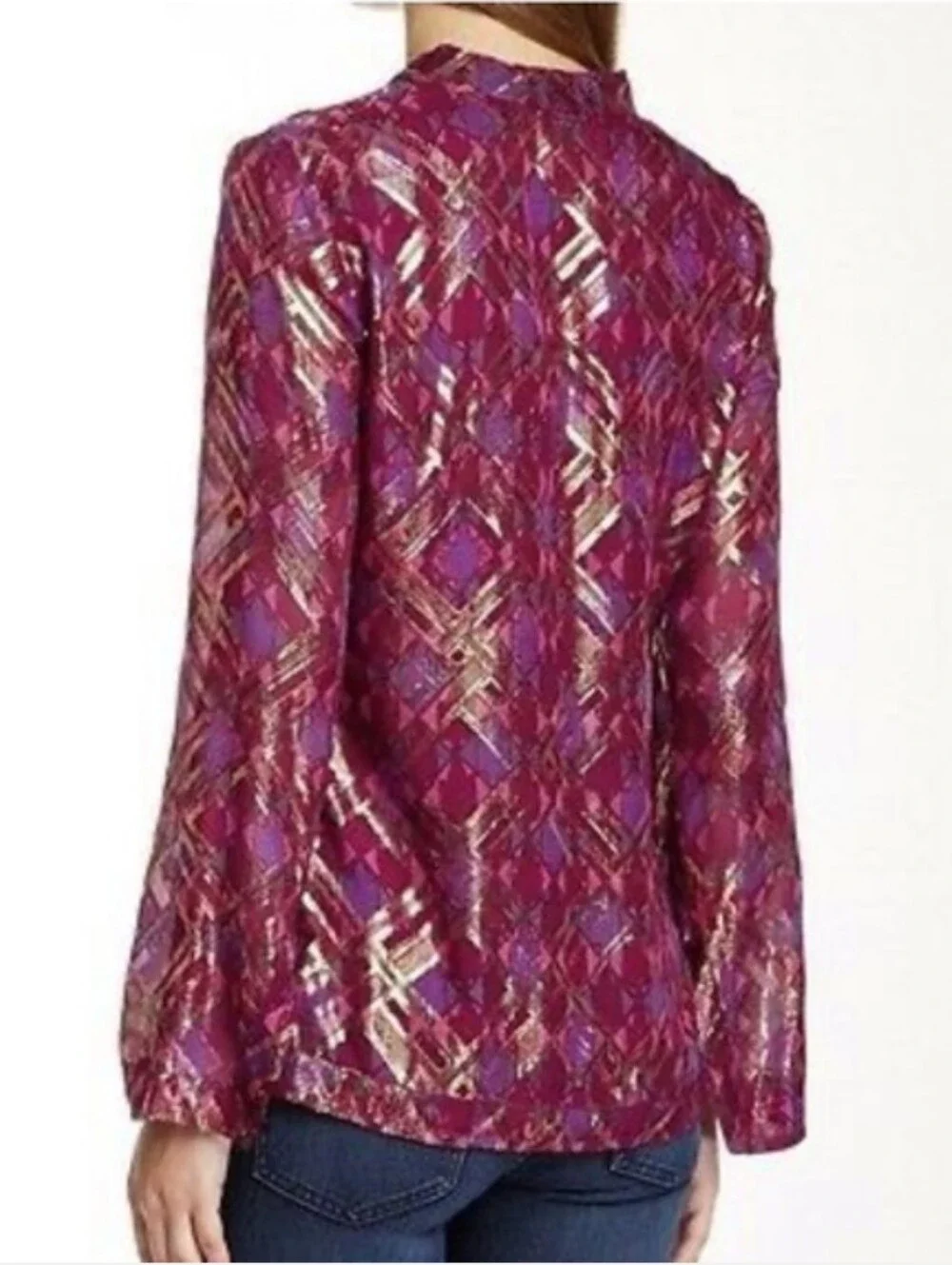 Tory Burch Silk Tunic Blouse with Metallic Detail Sz. 2